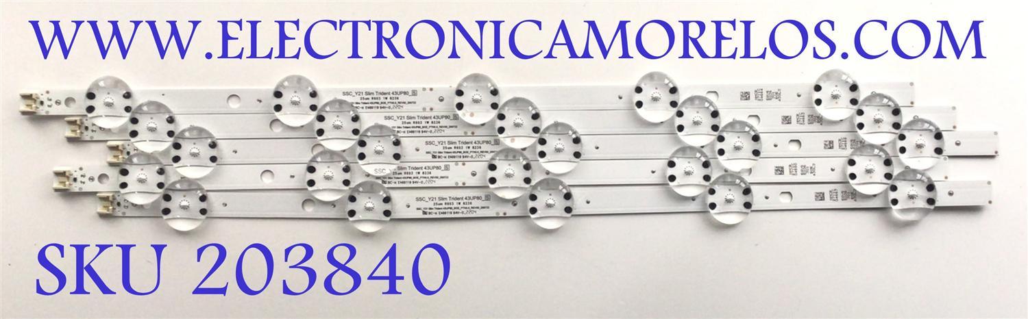 KIT DE LED'S PARA TV LG ((5 PIEZAS)) / NUMERO DE PARTE EAV65036301 / SSC_Y21 SLIM TRIDEN 43UP80_S / SSC_Y21 SLIM TRIDEN 43UP80_BOE_PTN0.6_REV00_200722 / PANEL NC430TQG- ABKH7 / MODELO 43UQ7590PUB